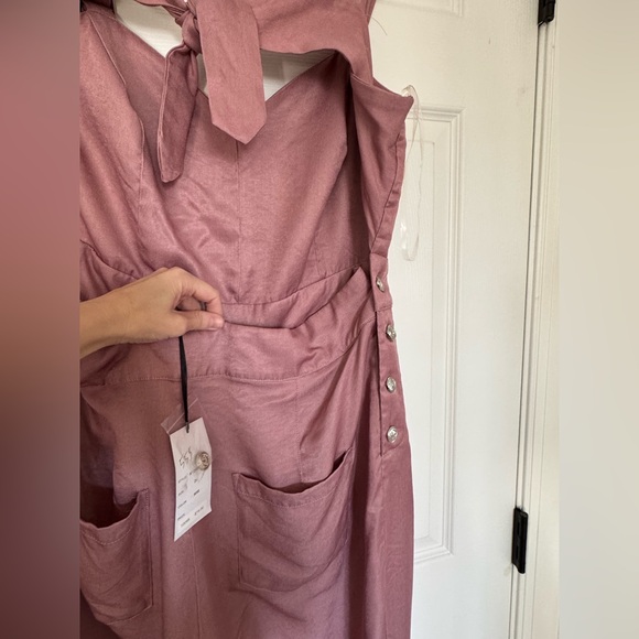 NWT Dusty Rose Tie-Back Suspender Jumpsuit Wide Leg Adjustable Straps Pockets 2X - Picture 12 of 14
